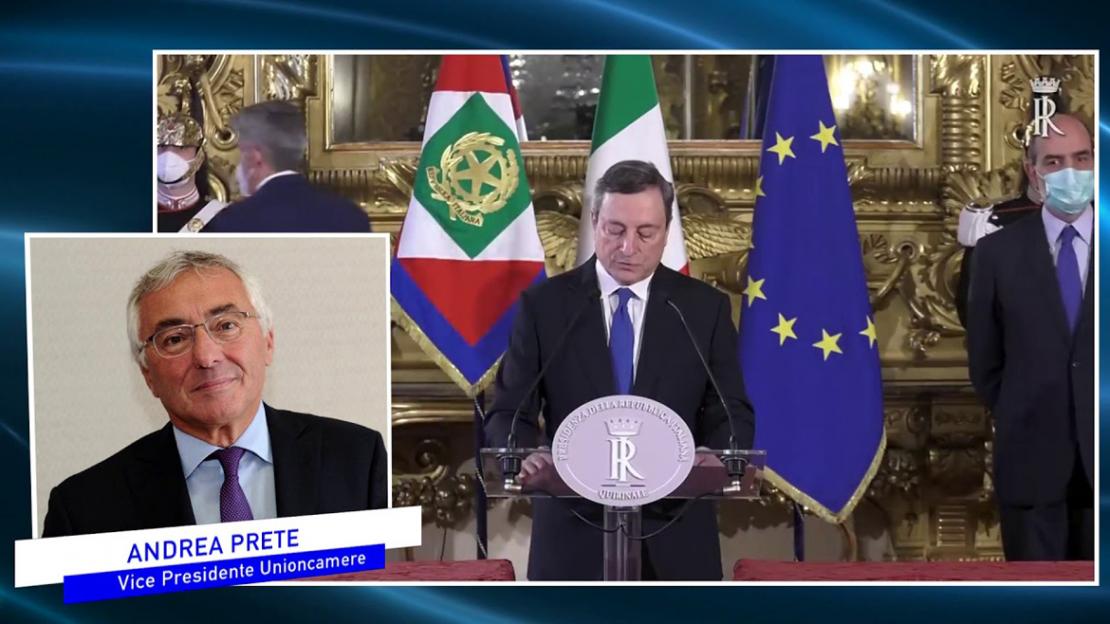 Andrea Prete, Vicepresidente di Unioncamere e il Presidente del Consiglio Mario Draghi. Andrea Prete, Vicepresidente di Unioncamere e il Presidente del Consiglio Mario Draghi.